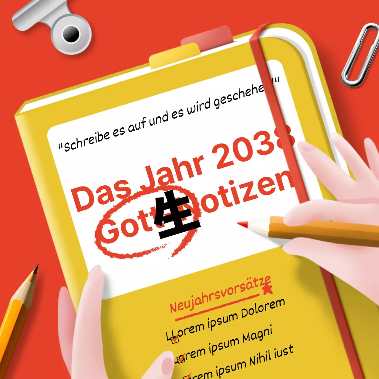 Trendige Neujahrsvorsätze in Rot und Gelb