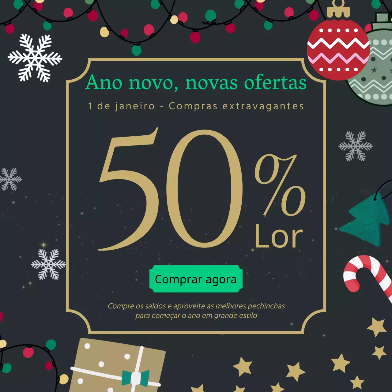 Anúncio de ofertas de Ano Novo da Grey and Gold