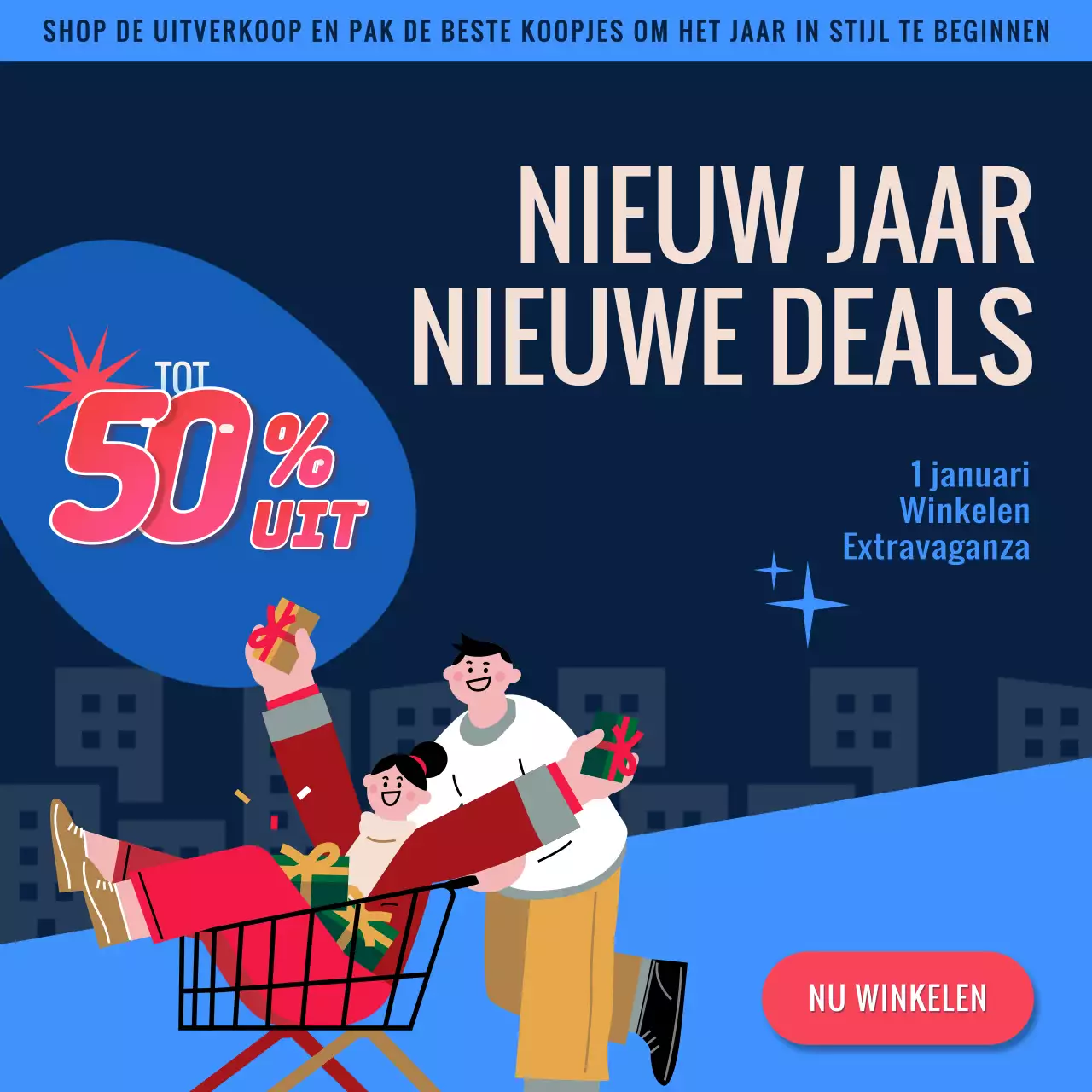 Navy en rood leuke nieuwjaarsreclame