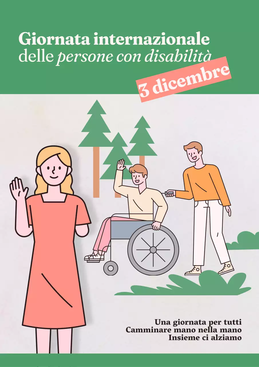 Pubblicità verde e grigia semplice della Giornata internazionale delle persone con disabilità