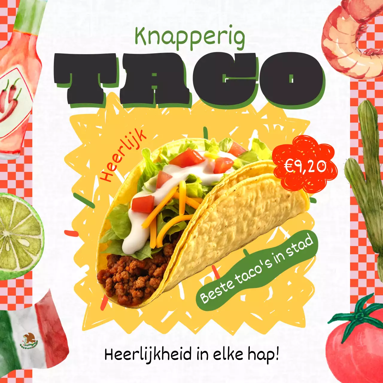 Rood en geel Vintage Taco Restaurant advertentie