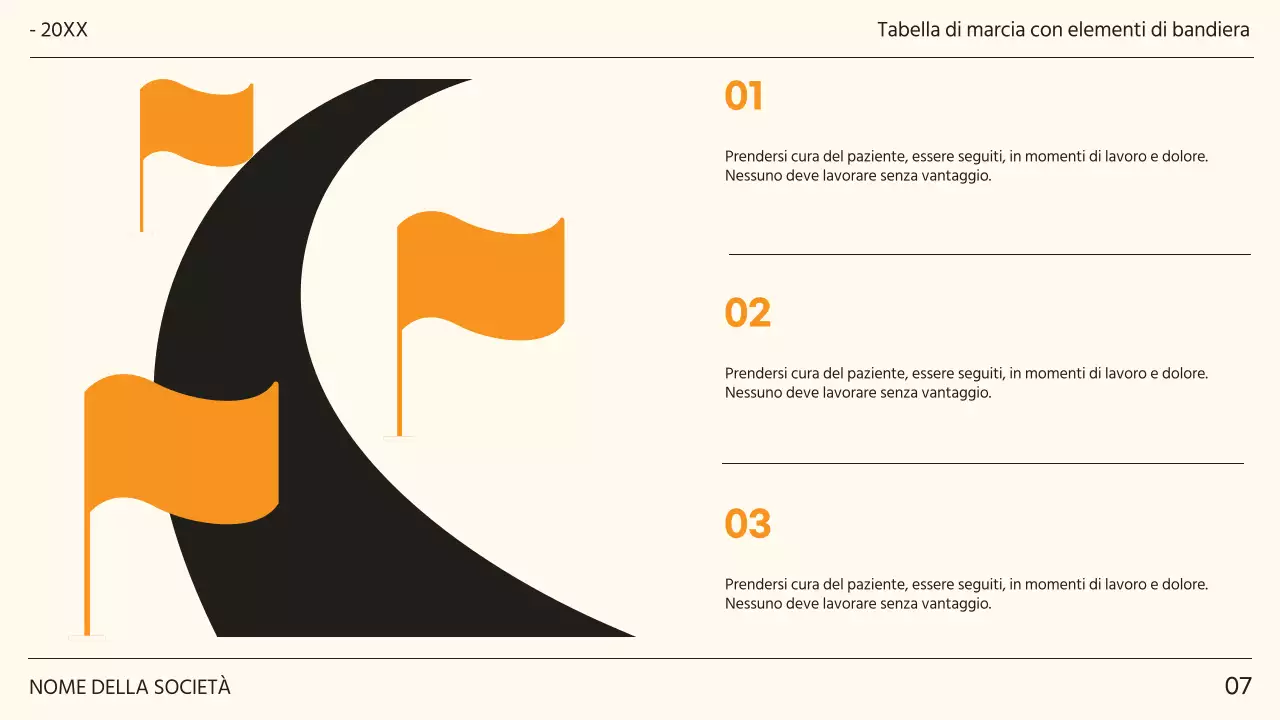 Proposta di obiettivi e finalità di tendenza in nero e arancione