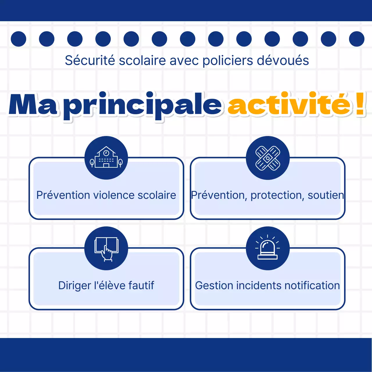 Une simple campagne "Our School Police Officers" (Nos policiers à l'école) en bleu marine et jaune