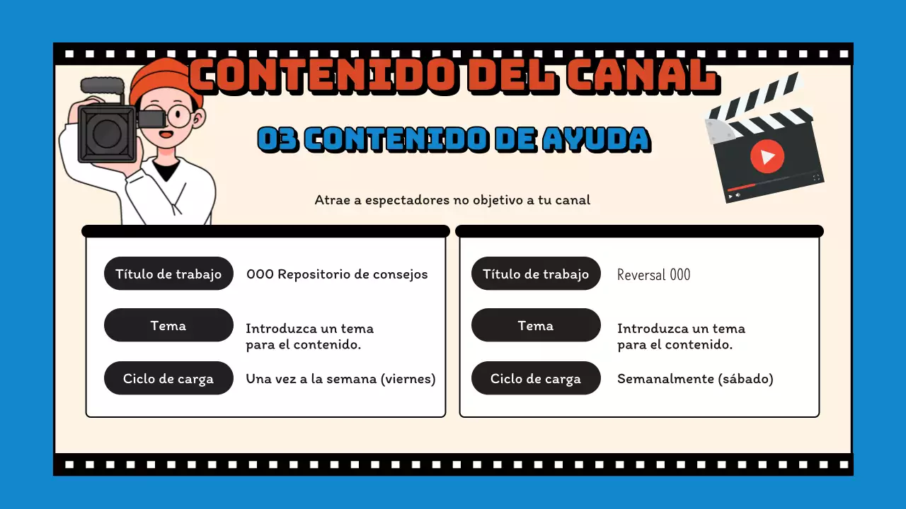 Propuesta de planificación del canal de vídeo retro azul y amarillo