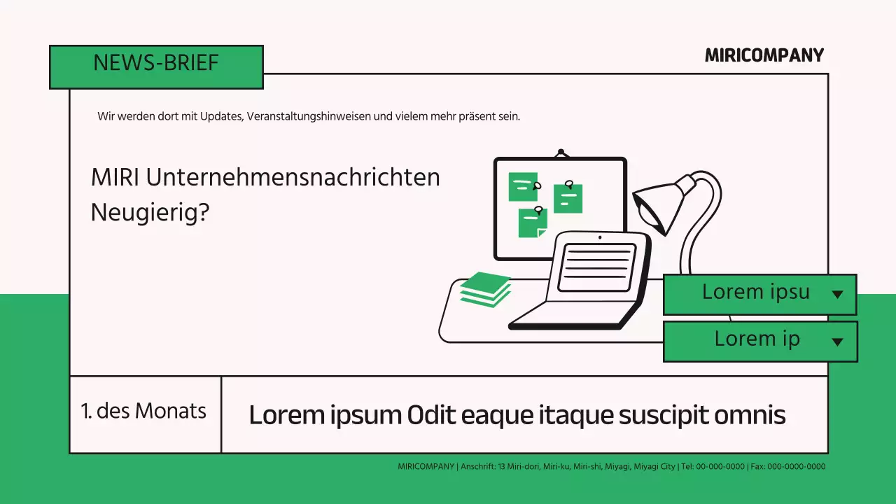 Über den grünen, modernen monatlichen Unternehmensnewsletter