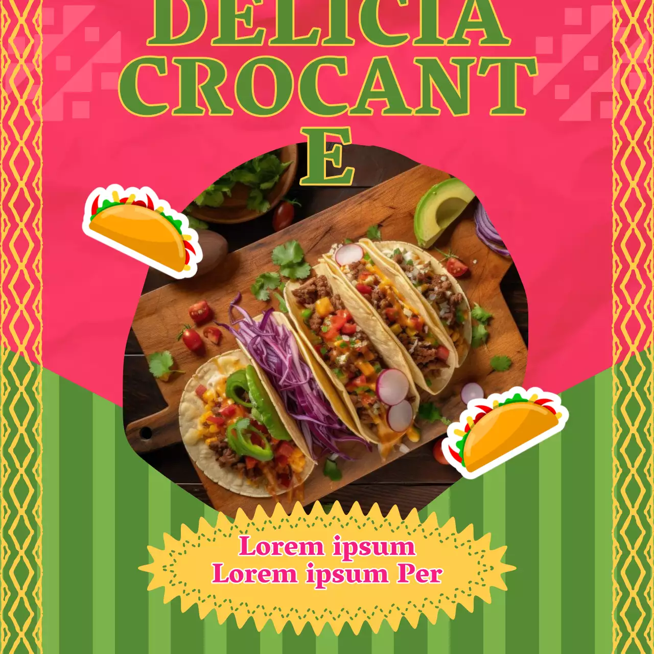 Publicidade do restaurante Kitsch Taco Vermelho e Verde