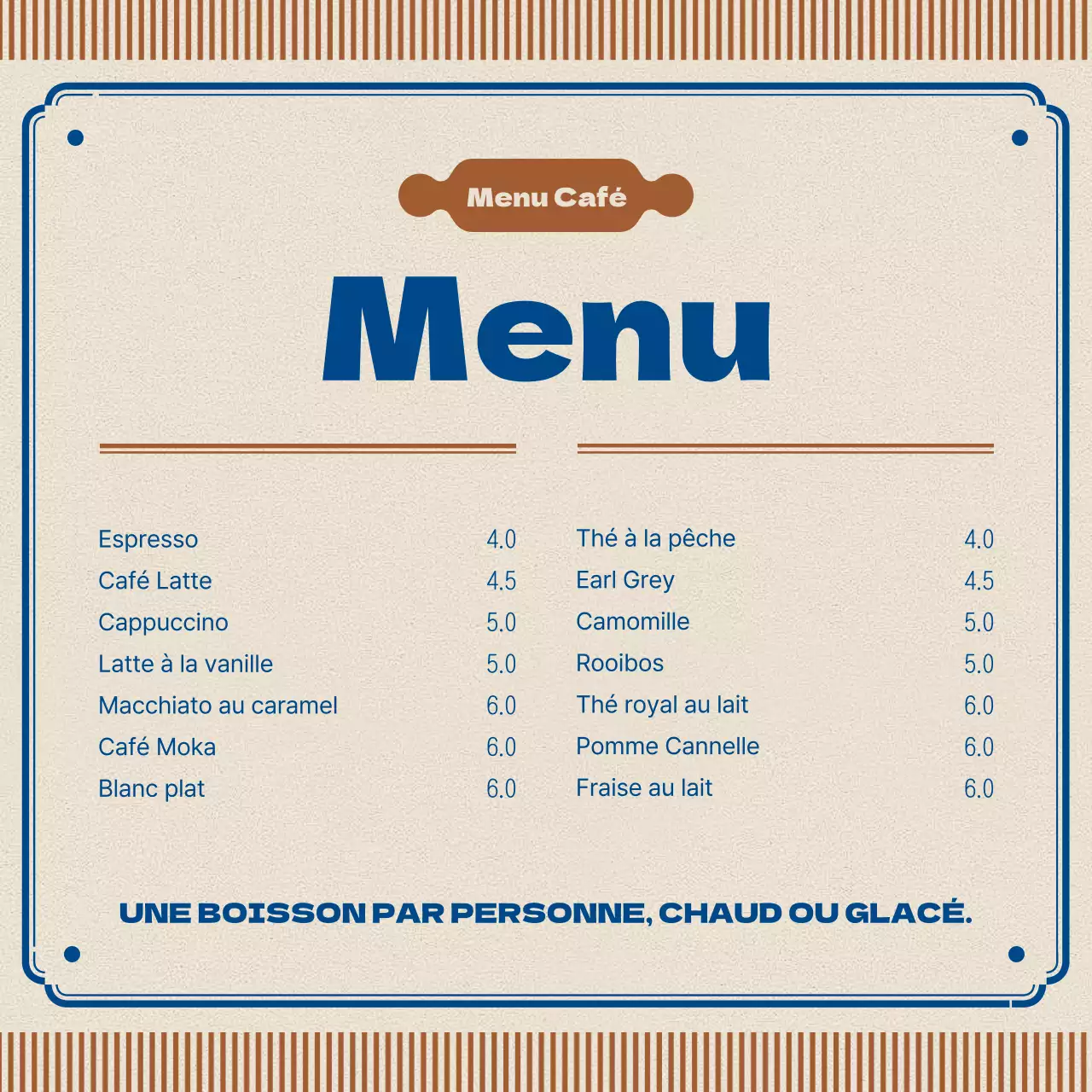 Annonce de café rétro en marron et bleu