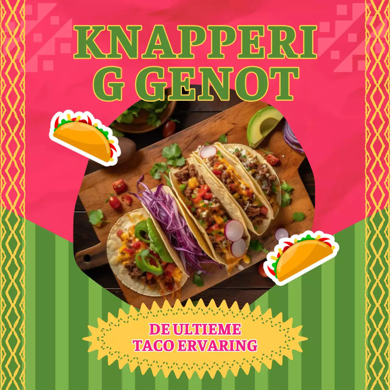 Rood en Groen Kitsch Taco Restaurant publiciteit