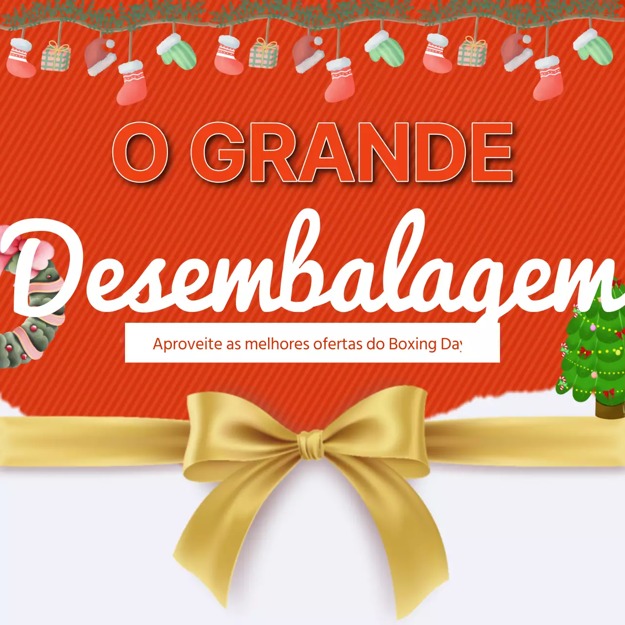 Publicidade simples vermelha e dourada para o Boxing Day