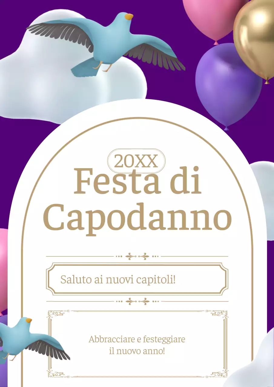 Invito alla festa di Capodanno di tendenza in viola e oro