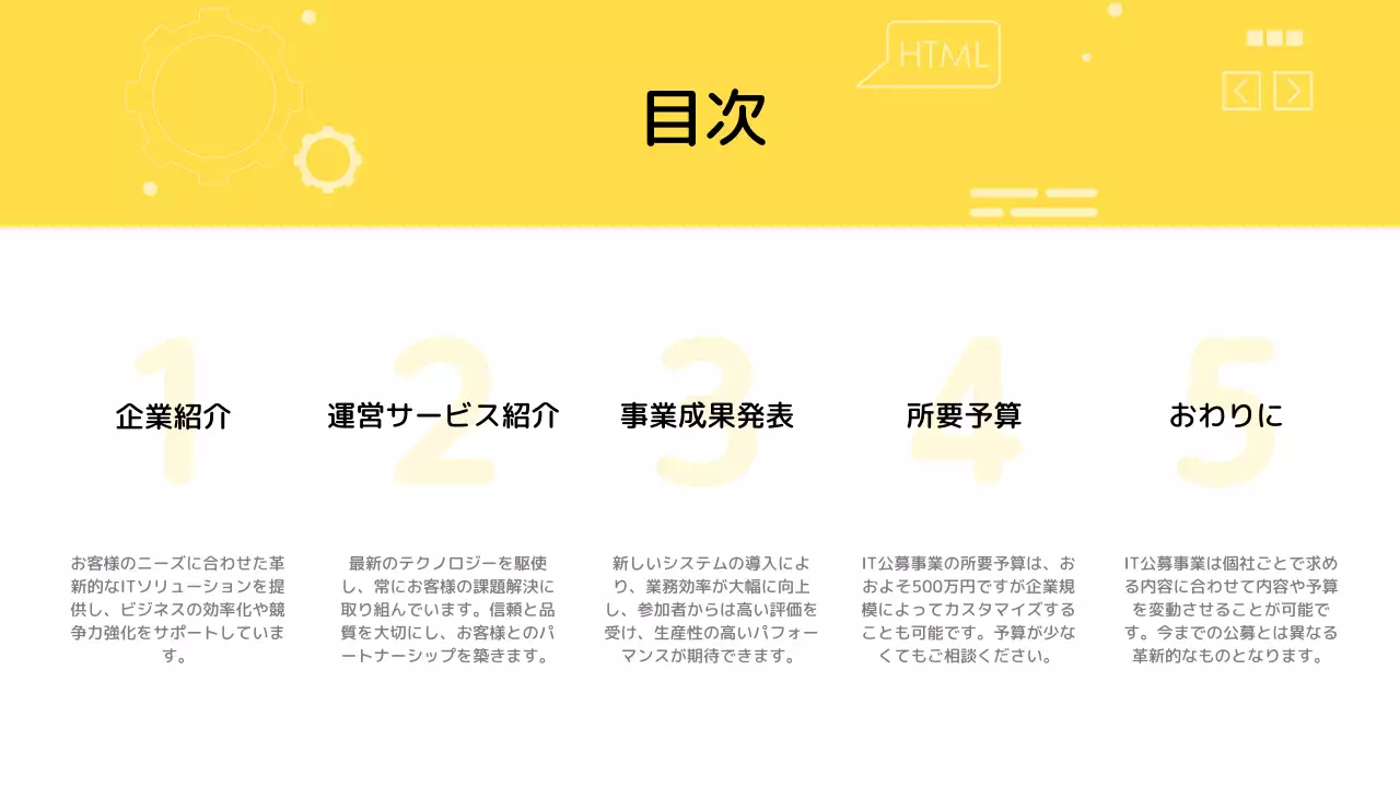 黄色い背景のシンプルなIT成果共有報告書