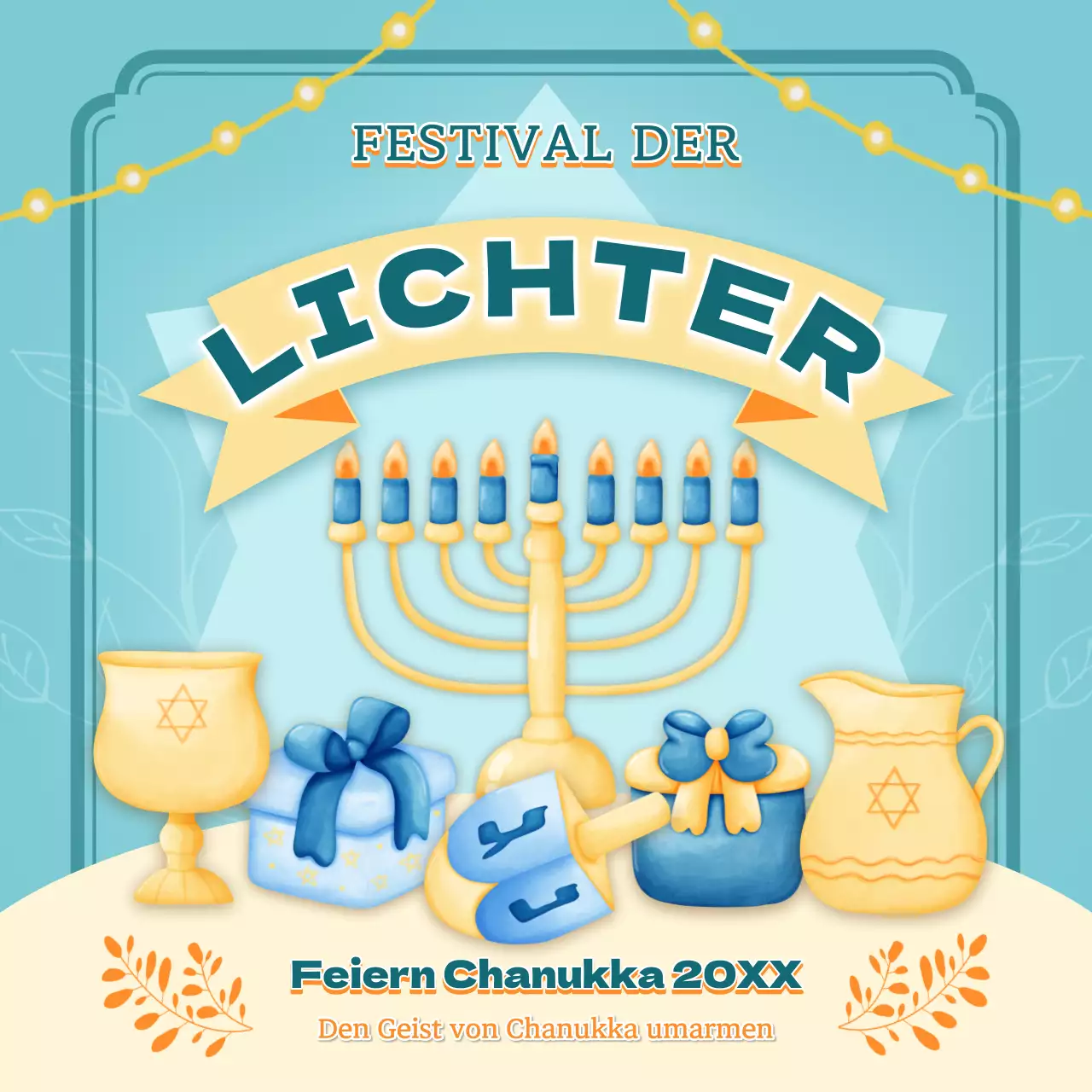 Himmelblau und Gelb Klassische Chanukka-Feier-Werbung