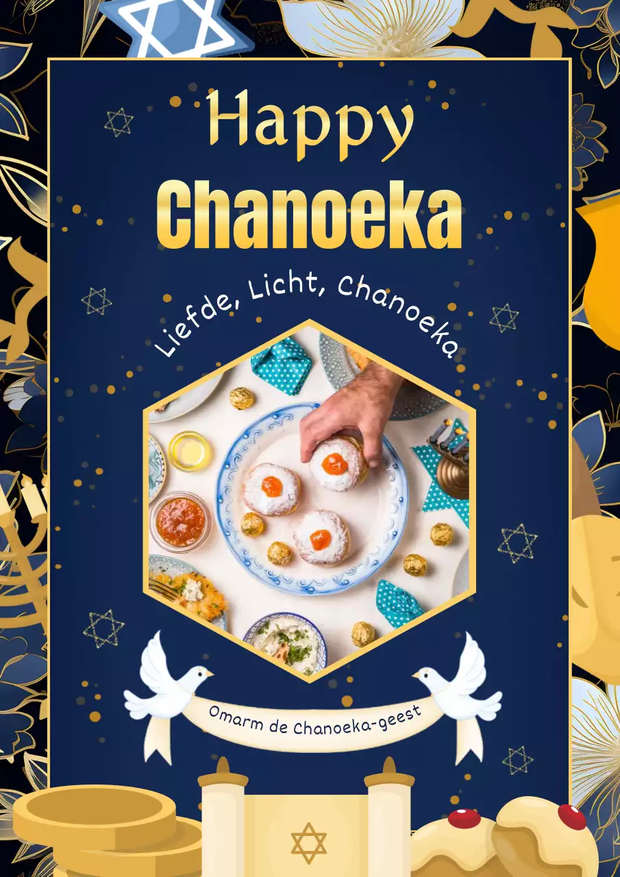 Navy en gouden elegante Happy Hanukkah reclame