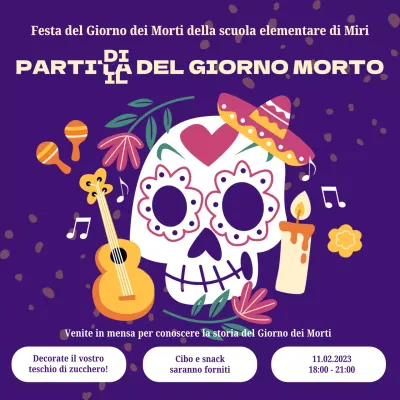 Invito di tendenza per il Giorno dei Morti in viola e giallo