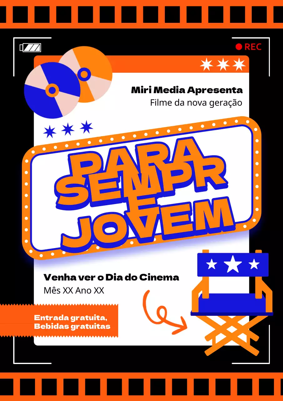 Anúncio de noite de cinema retro preto e laranja