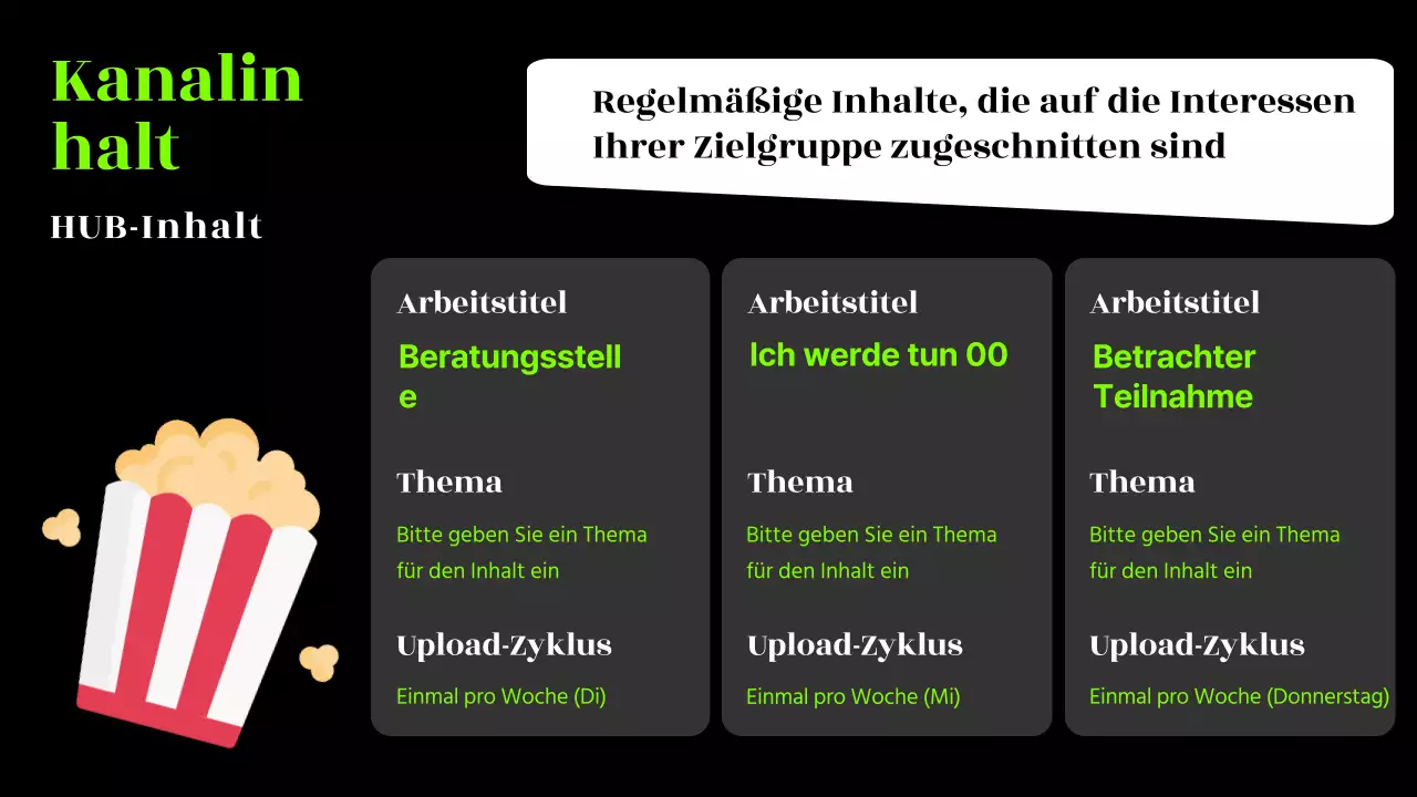 Black & Neon trendy Channel Content Plan Vorschlag