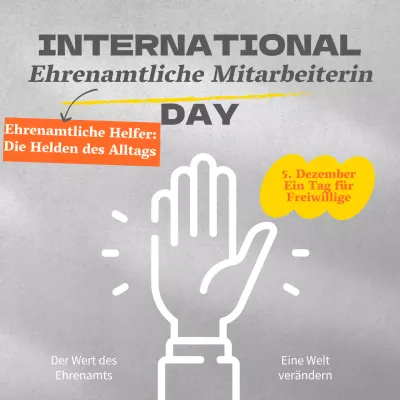 Graue und gelbe moderne Werbung für den Internationalen Freiwilligentag