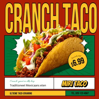 Een pop-art taco-restaurant promoten met rood en groen