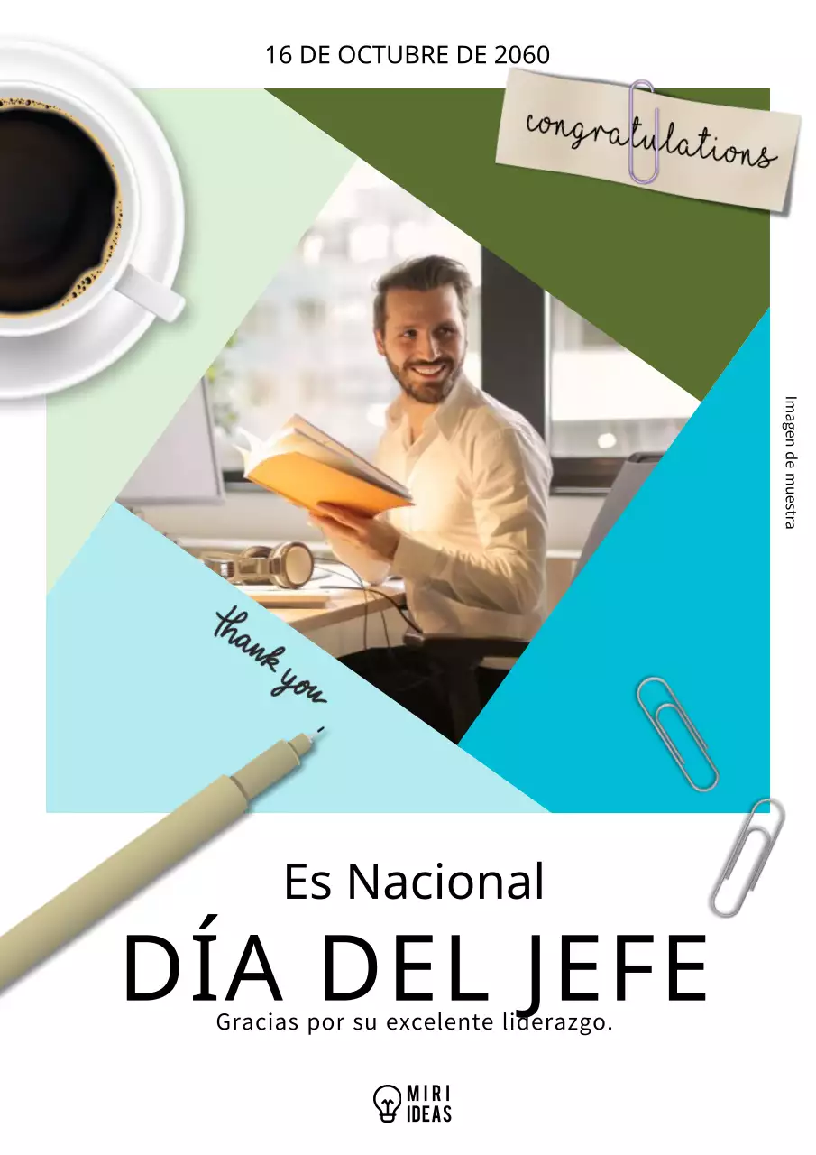Anuncio sencillo en blanco y azul cielo del Día Nacional del Jefe