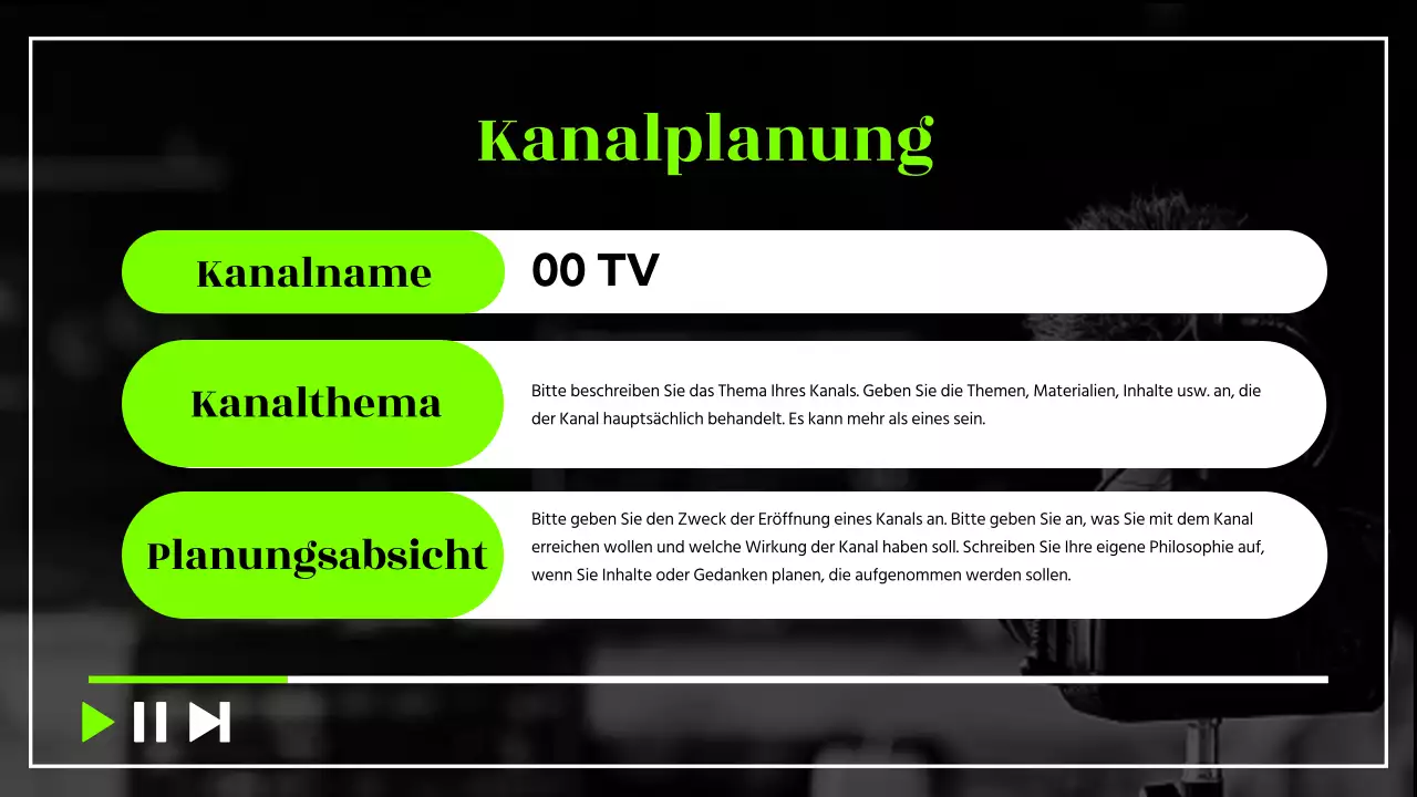 Black & Neon trendy Channel Content Plan Vorschlag