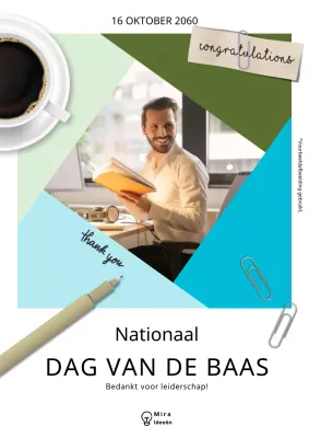 Witte en hemelsblauwe eenvoudige reclame voor Nationale Dag van de Baas