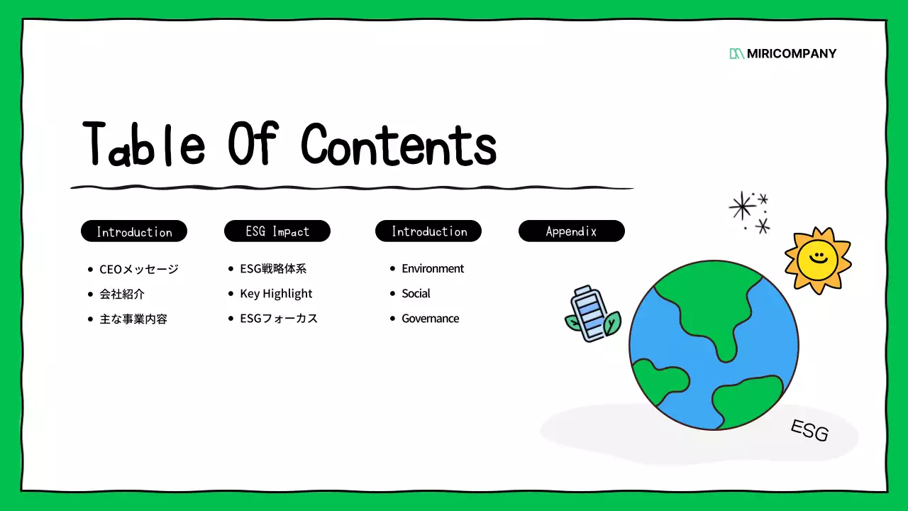 緑 かわいい ESG レポート プレゼンテーション