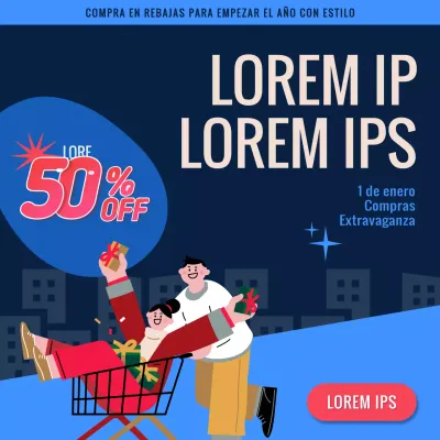 Azul marino y rojo divertido Trato de Año Nuevo publicidad