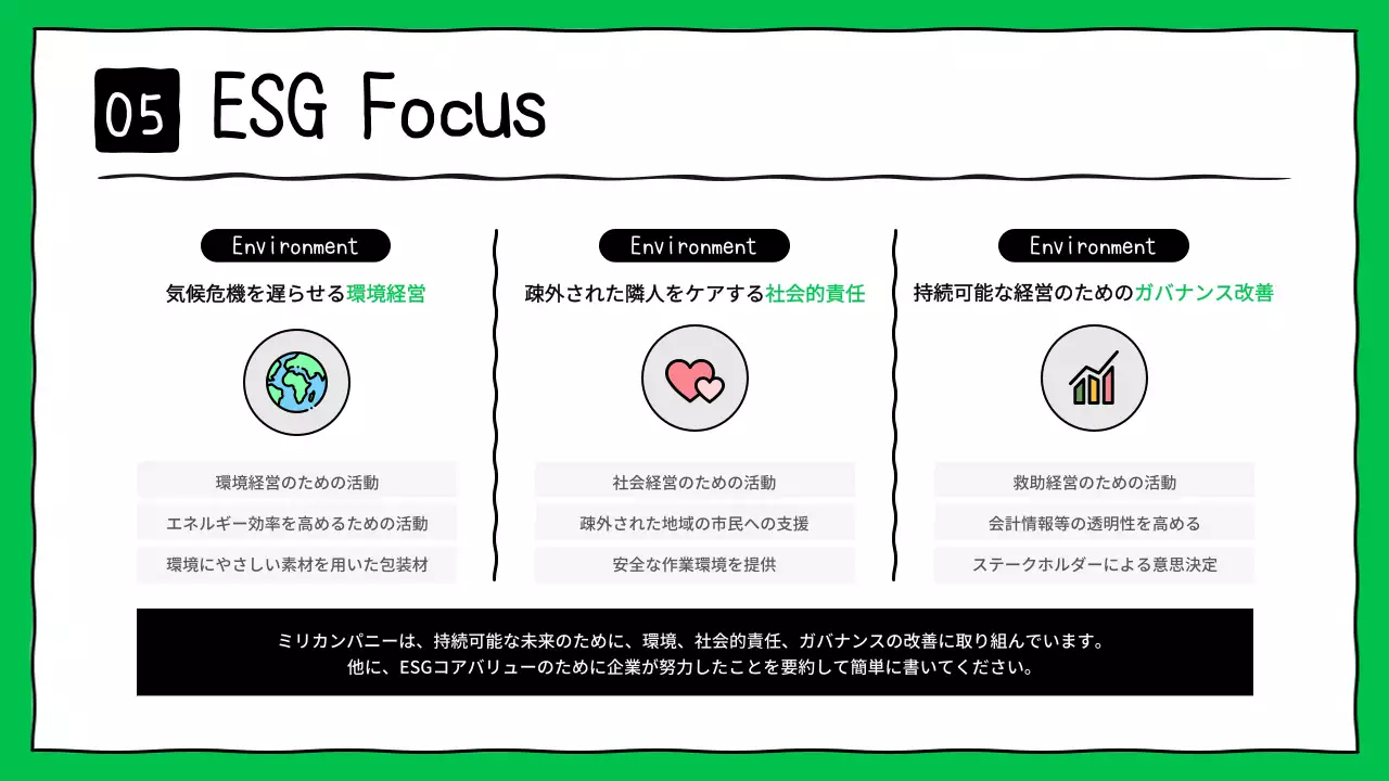 緑 かわいい ESG レポート プレゼンテーション