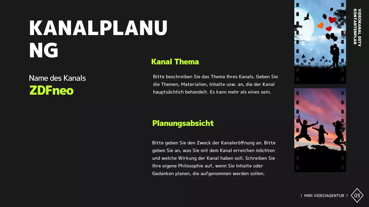 Einfacher Schwarz-Weiß-Videokanal-Inhaltsplan