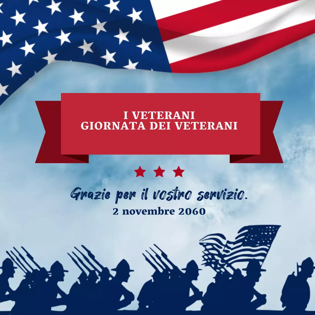 Pubblicità vintage blu e rossa per il Veteran's Day