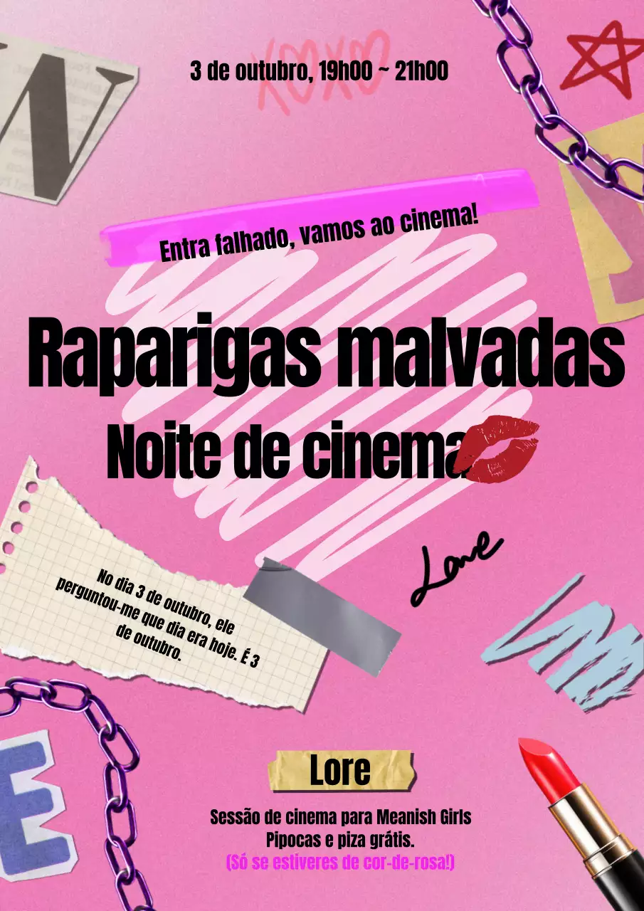 Anúncio da Noite de Cinema Pink pop