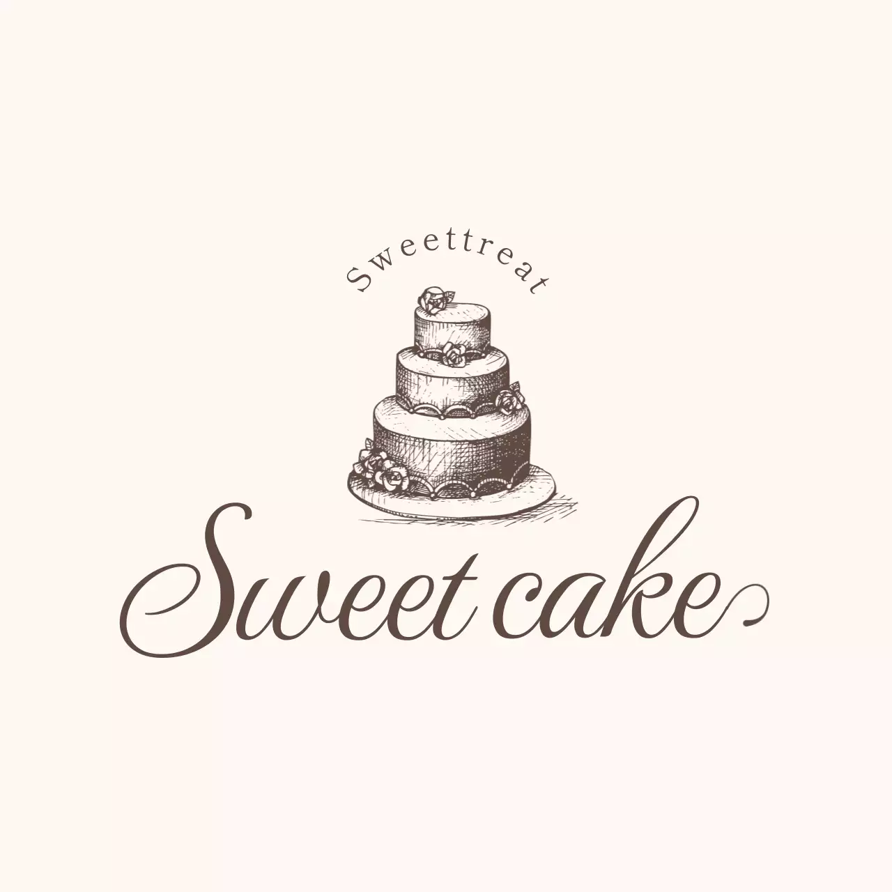 A dessert cafe logo with a vintage classic cake illustration