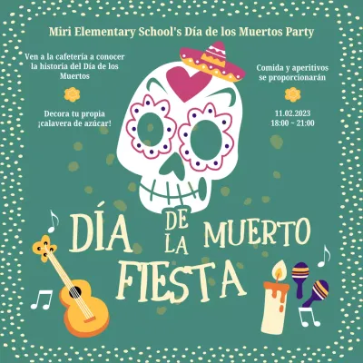 Invitación de moda verde y amarilla para el Día de los Muertos