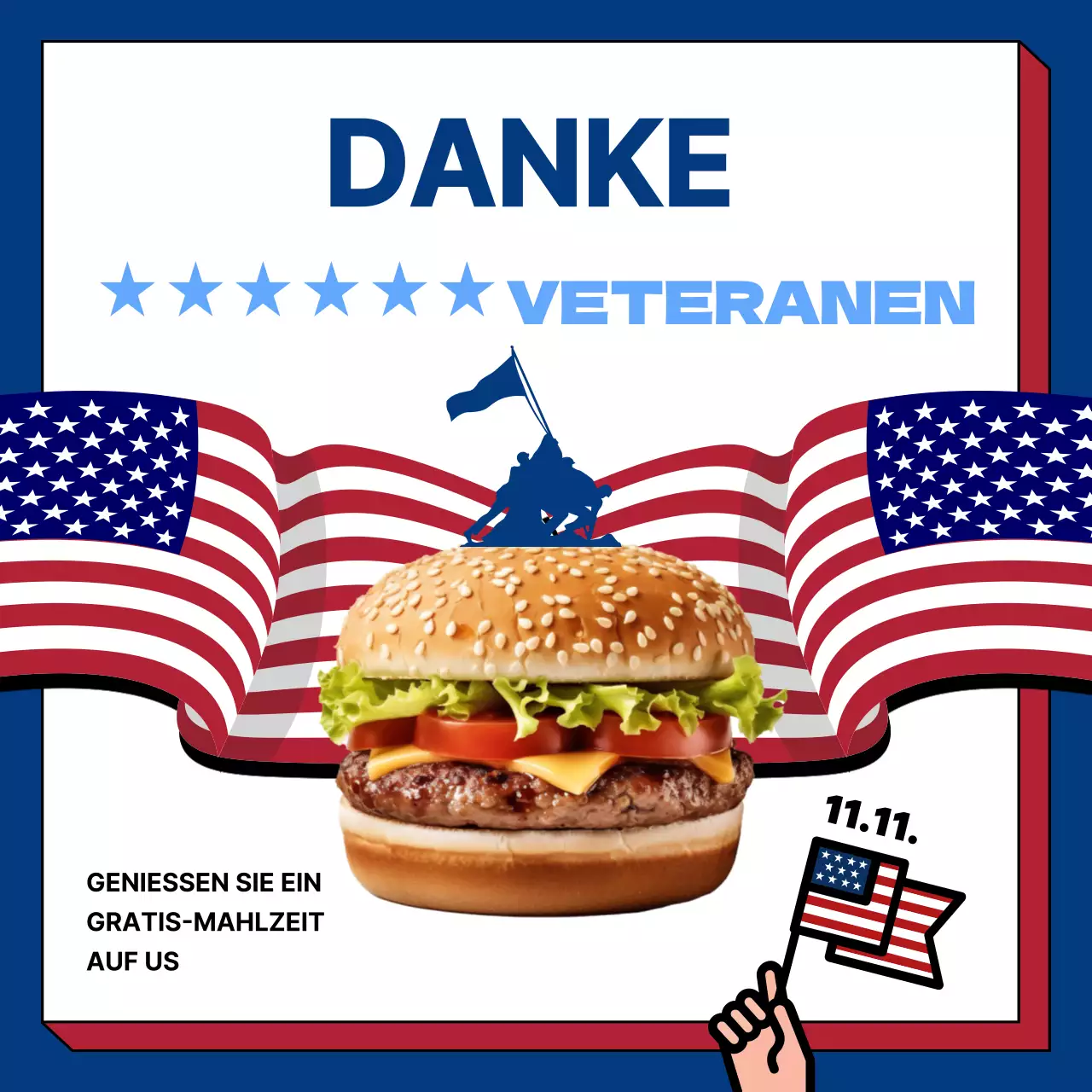 Weiß-blaue Retro-Werbung für den Veteranentag
