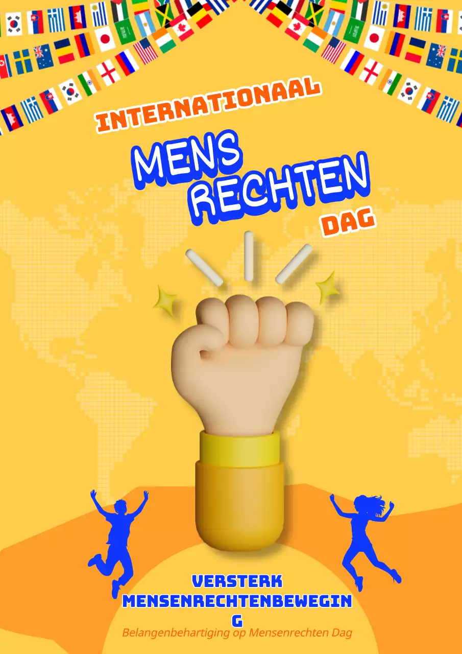 Geel en Blauw Trendy Reclame voor de Dag van de Mensenrechten