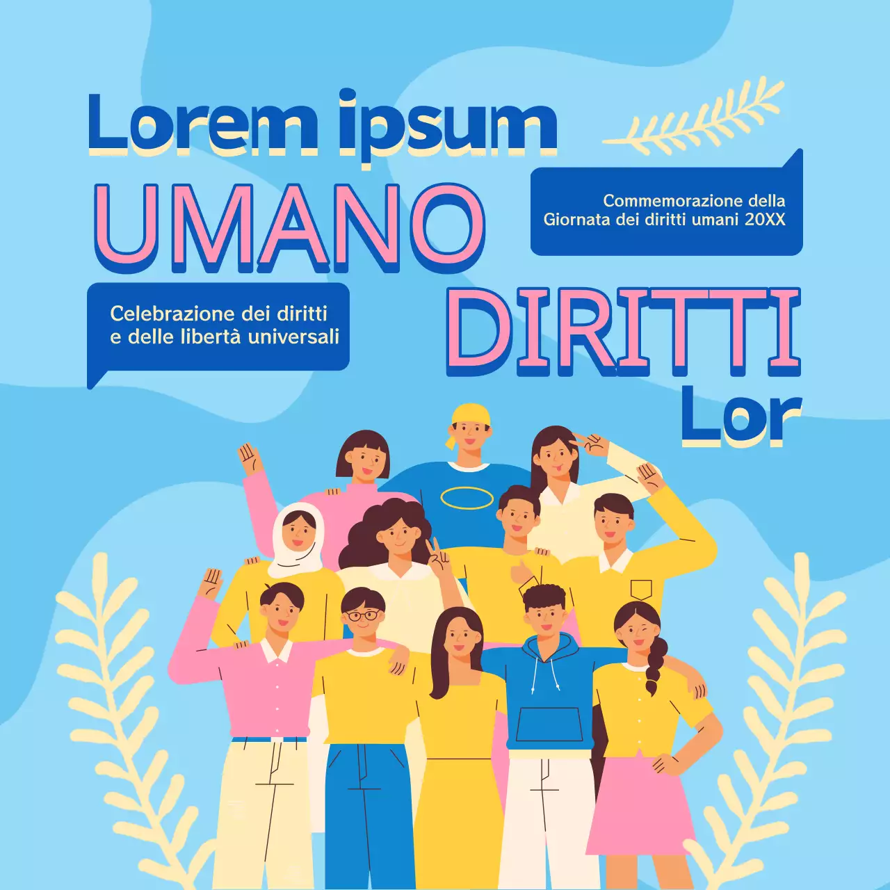 Pubblicità blu e rosa di tendenza per la Giornata dei diritti umani