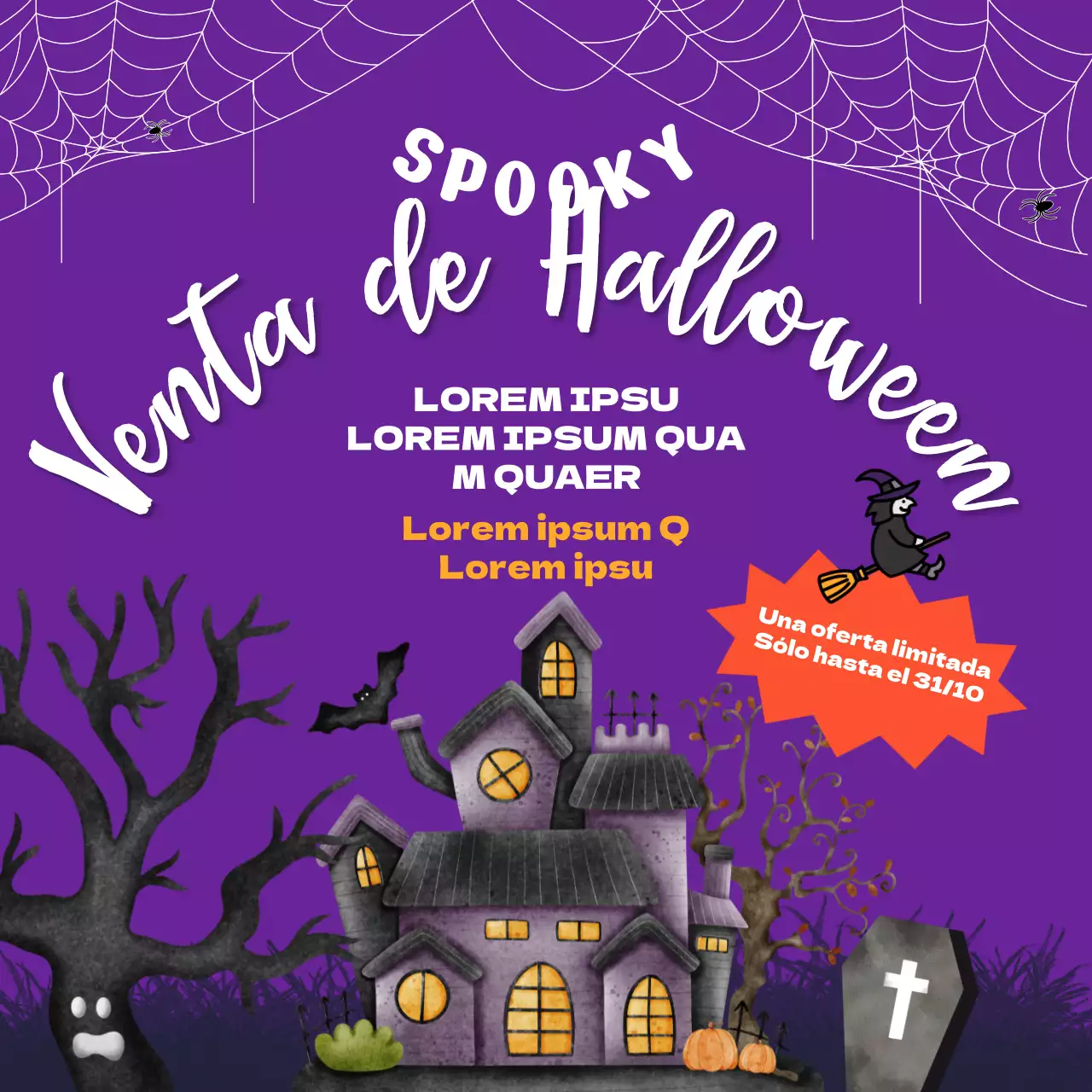 Púrpura y blanco fantasía Halloween Venta de publicidad