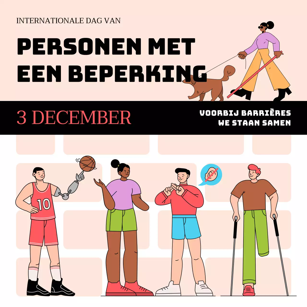 Beige en zwart Trendy Internationale Dag van Personen met een Handicap publiciteit