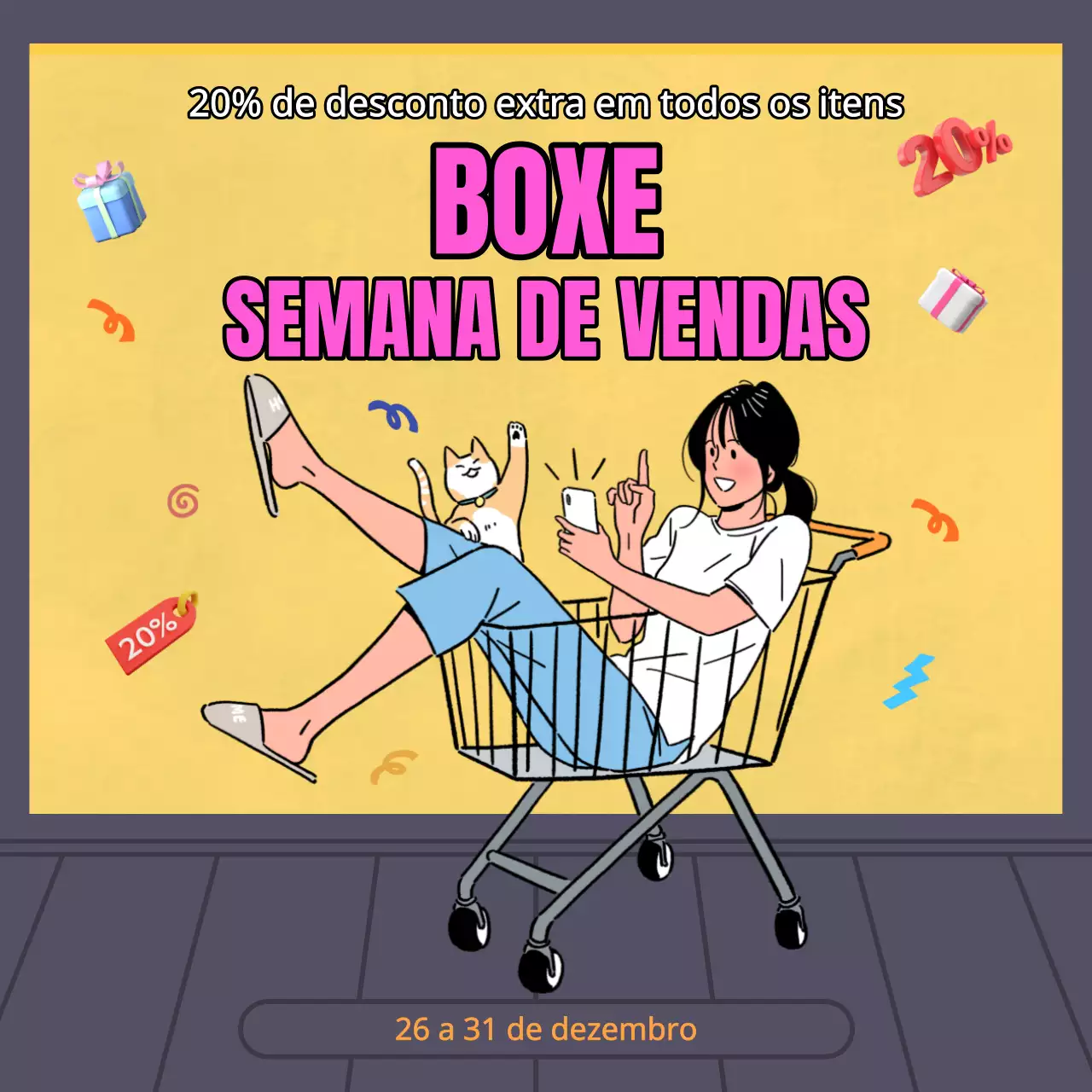 Amarelo e cor-de-rosa quente Anúncio moderno para o Dia dos Namorados