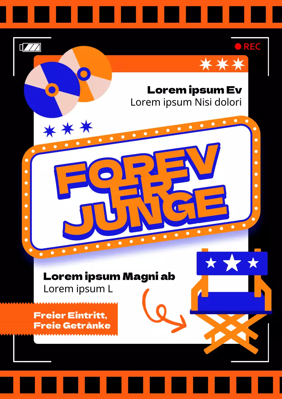 Schwarz-orangefarbene Retro-Filmnacht-Anzeige