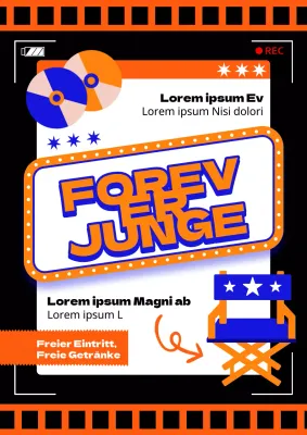 Schwarz-orangefarbene Retro-Filmnacht-Anzeige