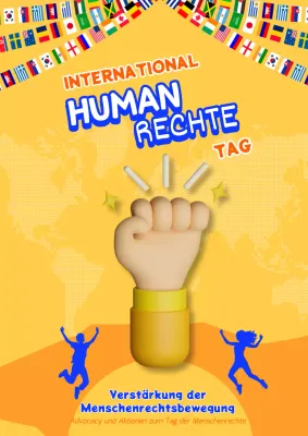 Gelbe und blaue Trendy-Werbung zum Tag der Menschenrechte