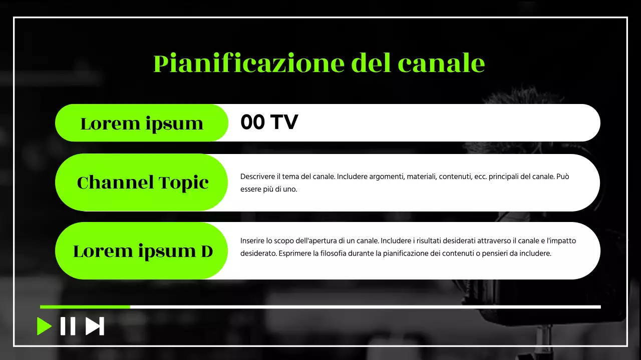 Proposta di piano dei contenuti del canale trendy Black & Neon