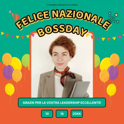 Avviso kitsch verde e arancione Happy Boss Day