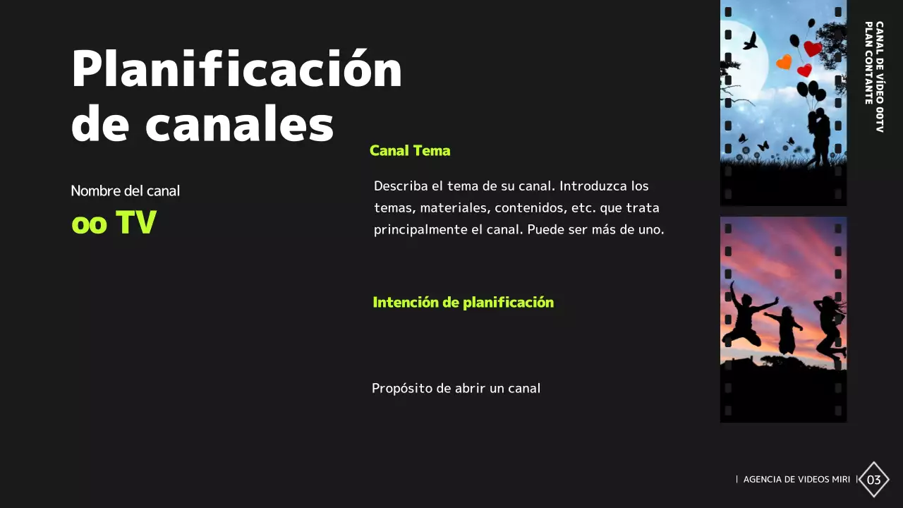 Plan de contenidos de un canal de vídeo sencillo en blanco y negro