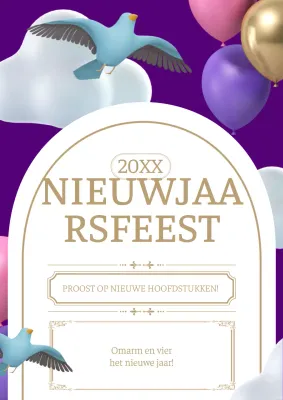 Paars en goud Trendy uitnodiging voor nieuwjaarsfeest