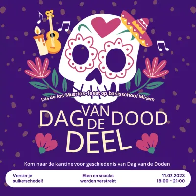 Paars en geel trendy Day of the Dead feestuitnodiging