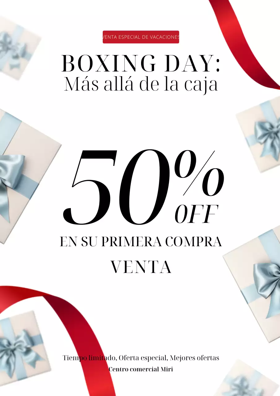 Anuncio del Boxing Day clásico en blanco y rojo