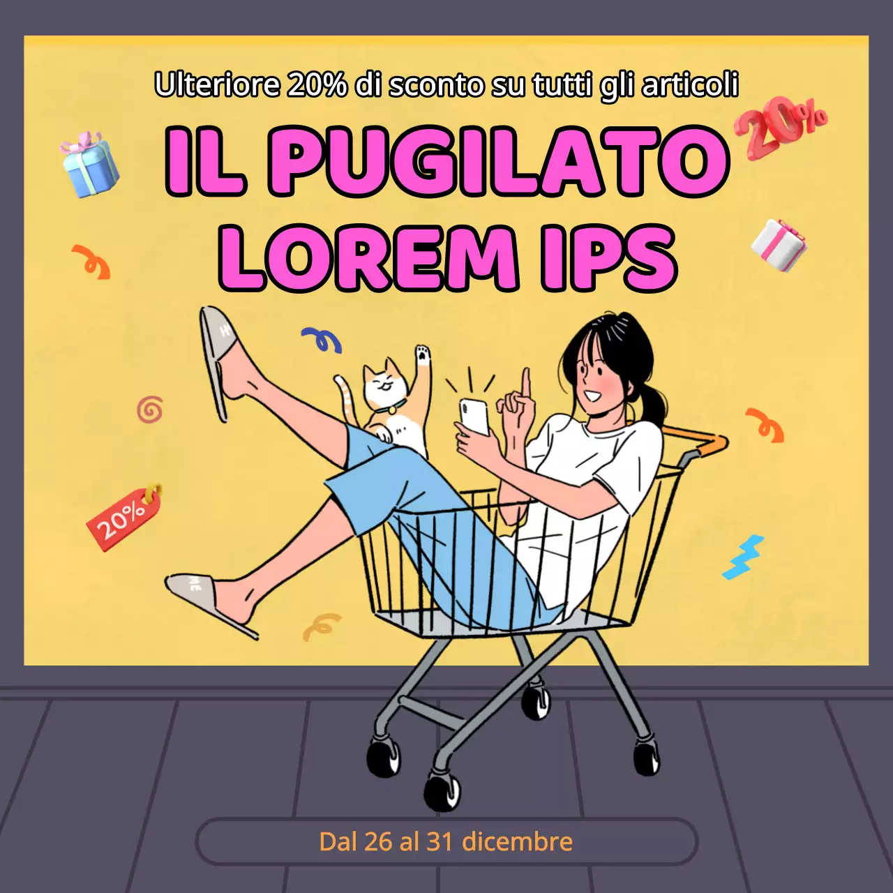 Giallo e rosa caldo Pubblicità di tendenza per il Boxing Day