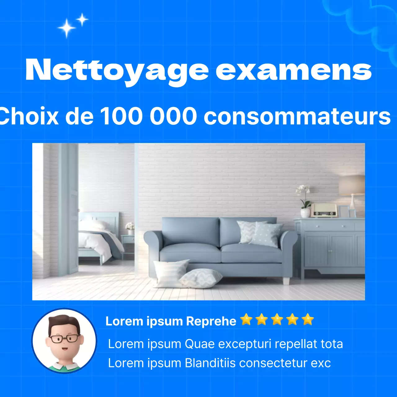 Publicité pour une agence de nettoyage sur fond bleu clair
